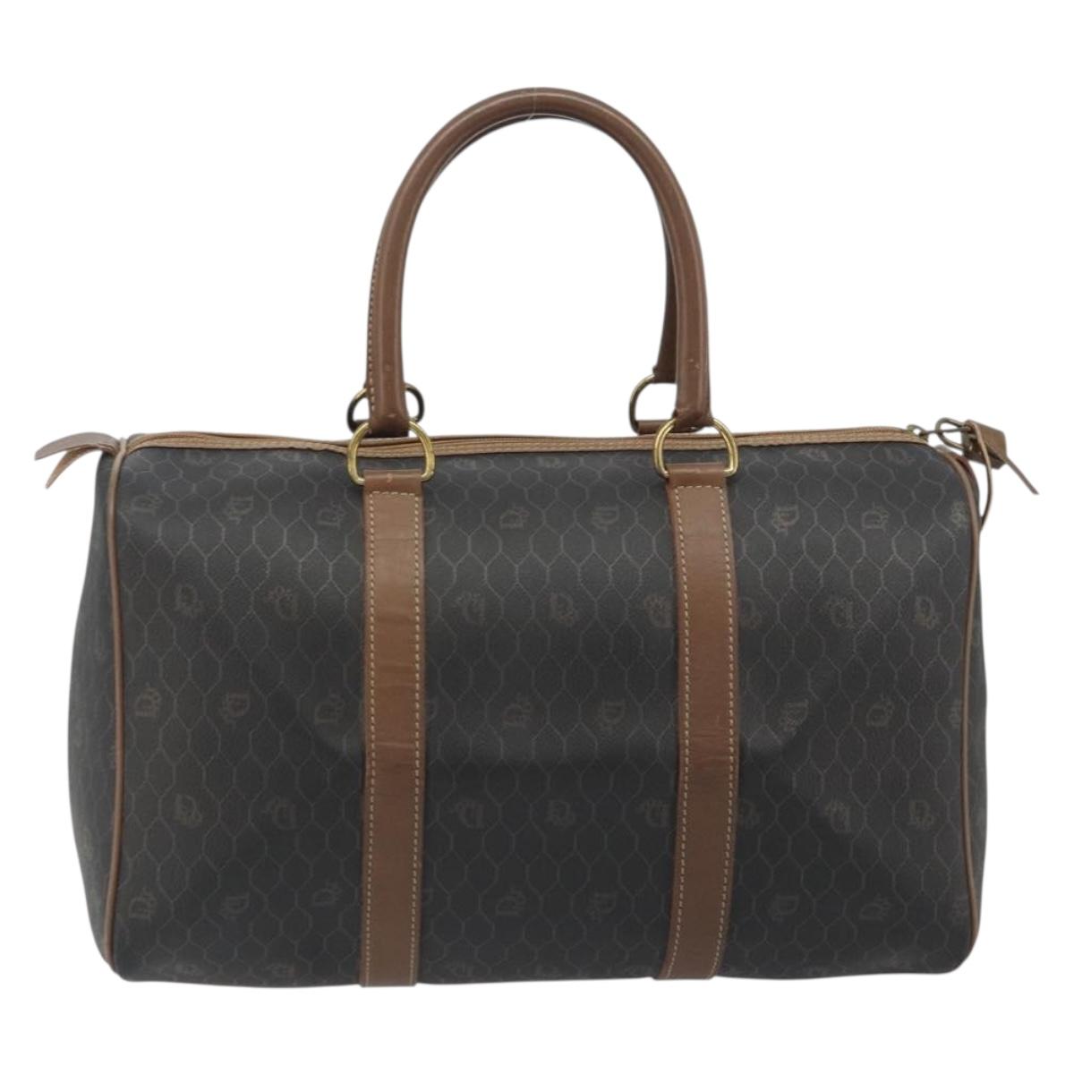 Christian Dior Honeycomb Boston Bag PVC Leather Brown Gold Tone Auth 192820A