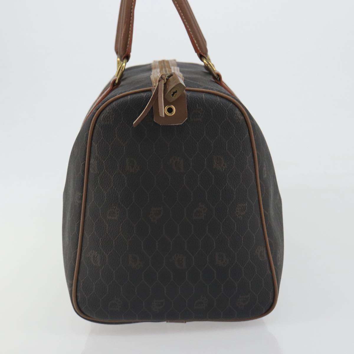 Christian Dior Honeycomb Boston Bag PVC Leather Brown Gold Tone Auth 192820A