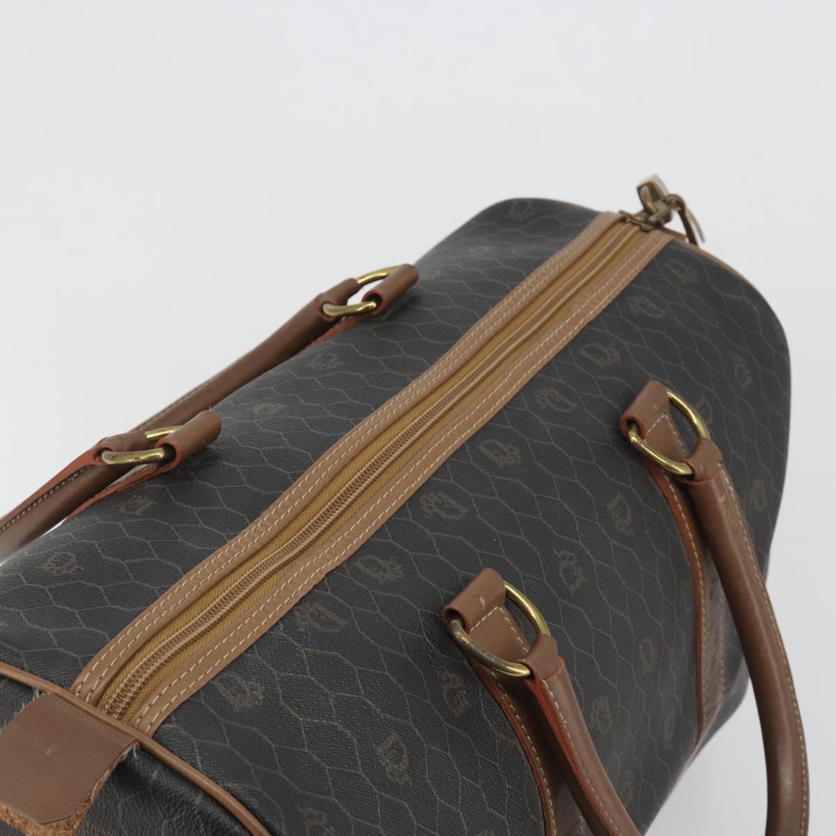 Christian Dior Honeycomb Boston Bag PVC Leather Brown Gold Tone Auth 192820A