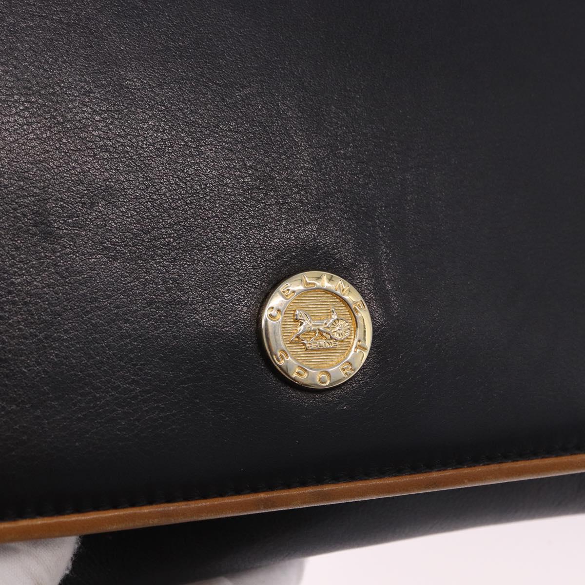 CELINE Horse Carriage Shoulder Bag Leather Black Gold Tone Auth 192821A