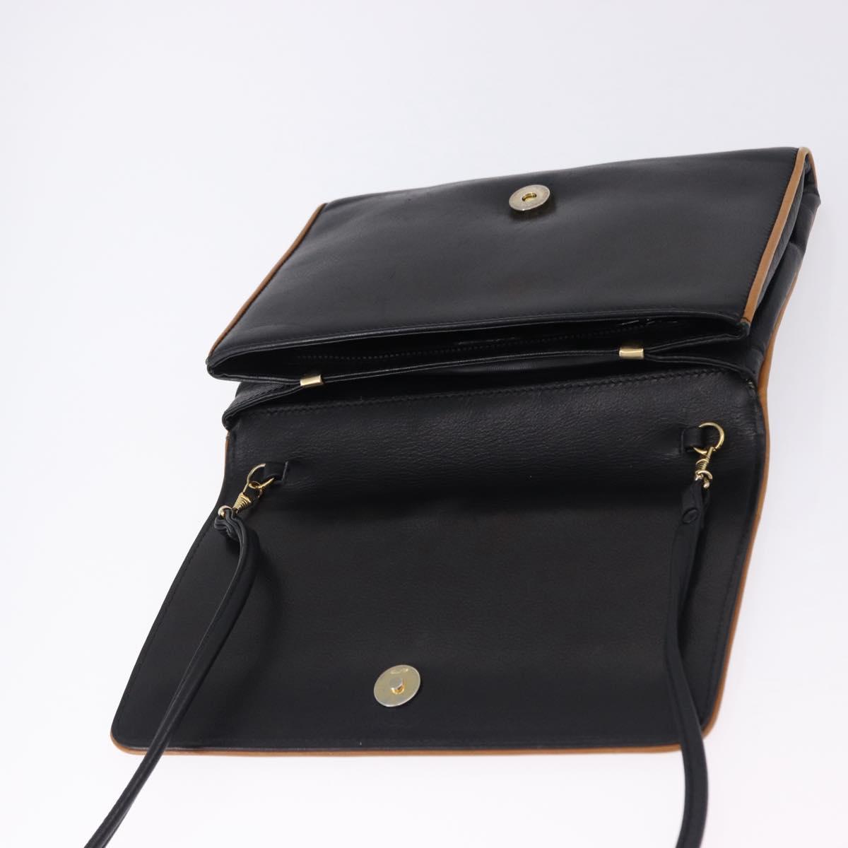 CELINE Horse Carriage Shoulder Bag Leather Black Gold Tone Auth 192821A