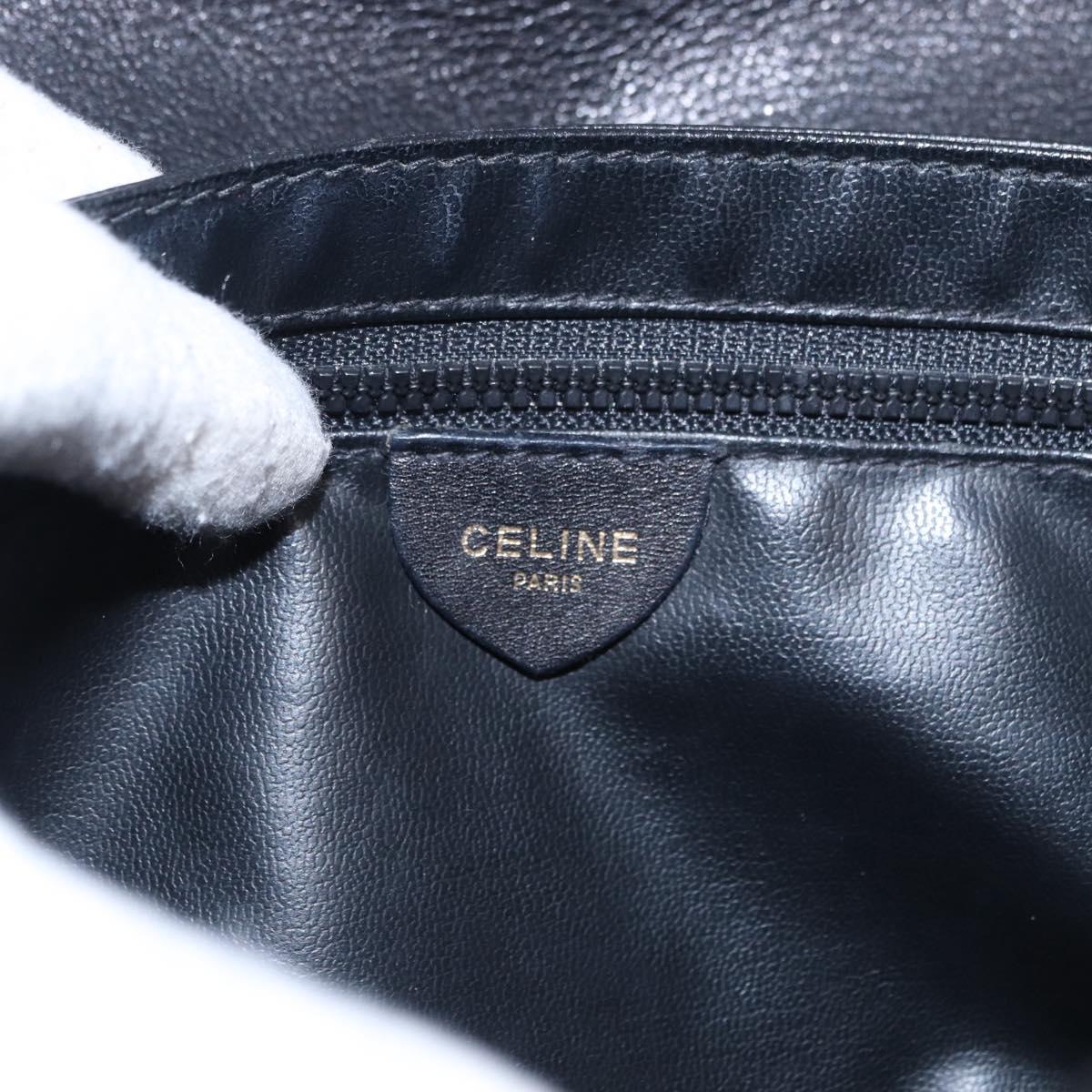 CELINE Horse Carriage Shoulder Bag Leather Black Gold Tone Auth 192821A
