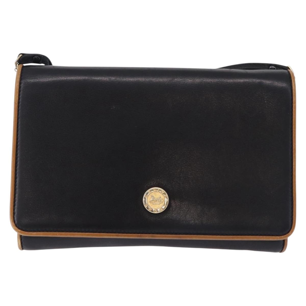 CELINE Horse Carriage Shoulder Bag Leather Black Gold Tone Auth 192821A