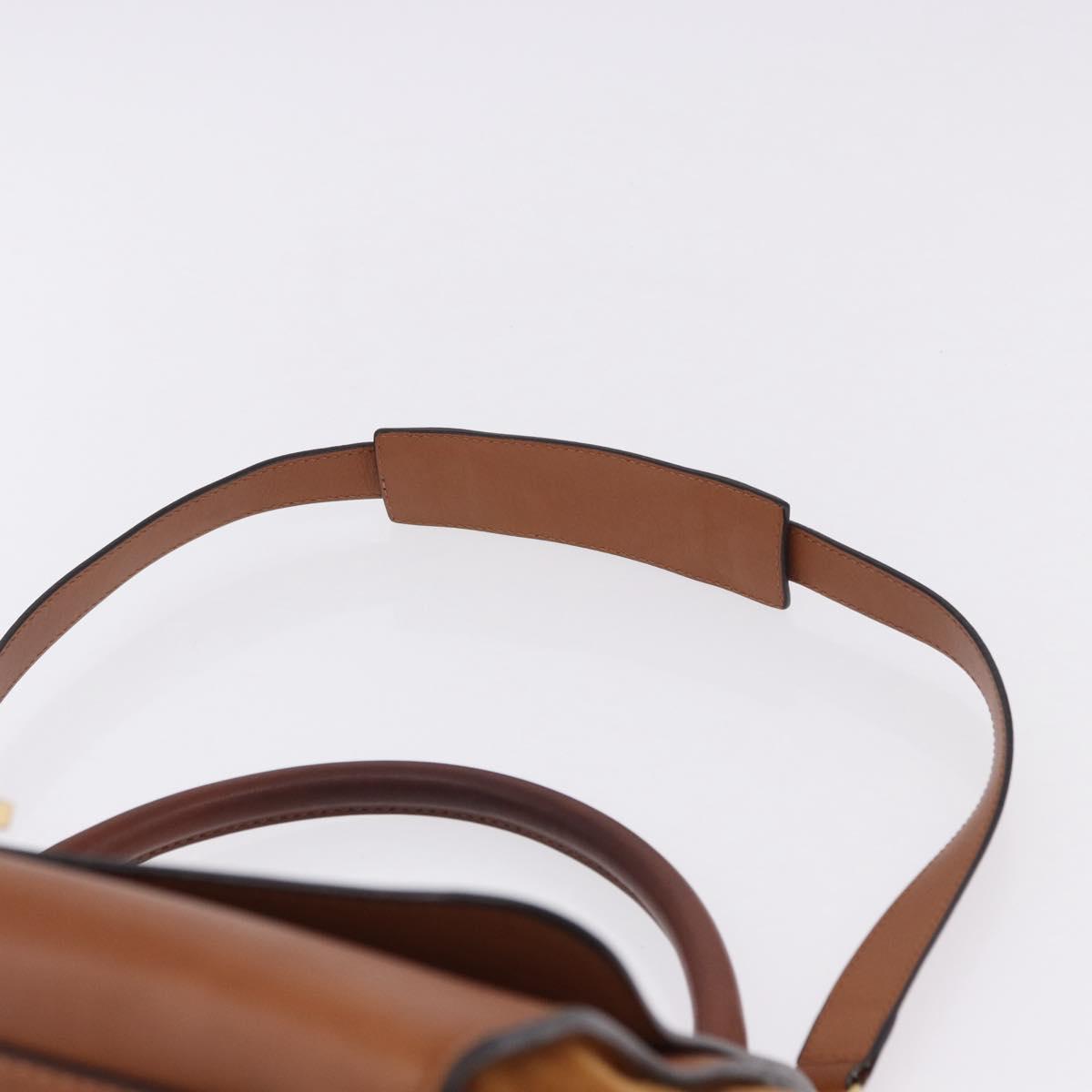 CELINE Trapeze Hand Bag Leather 2way Brown Gold Tone Auth 192822A
