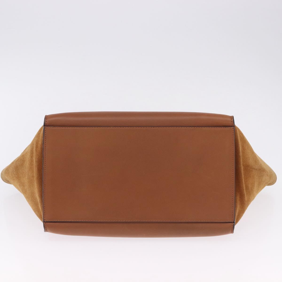 CELINE Trapeze Hand Bag Leather 2way Brown Gold Tone Auth 192822A