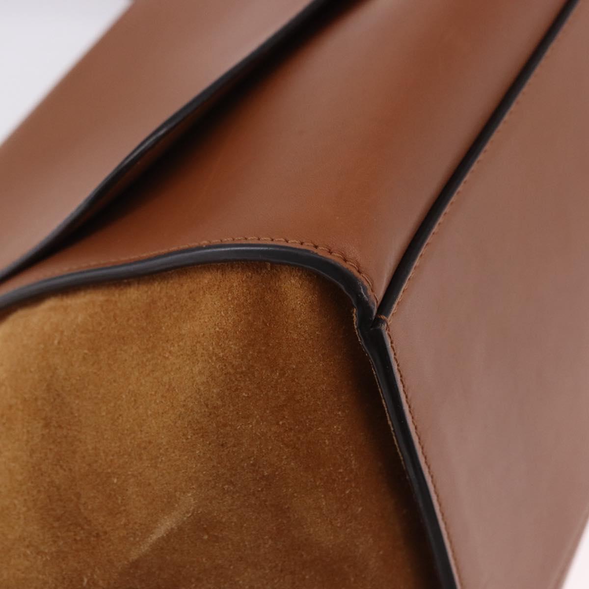 CELINE Trapeze Hand Bag Leather 2way Brown Gold Tone Auth 192822A
