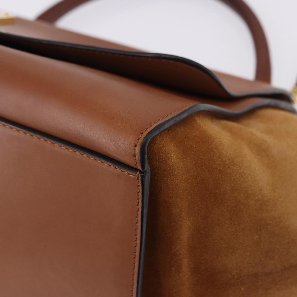 CELINE Trapeze Hand Bag Leather 2way Brown Gold Tone Auth 192822A
