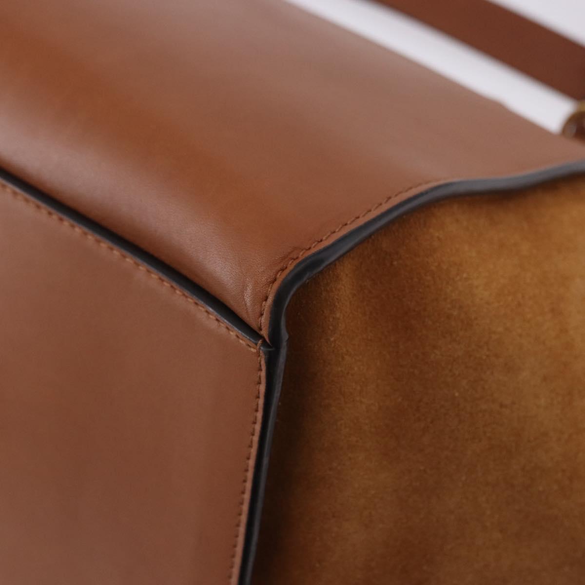 CELINE Trapeze Hand Bag Leather 2way Brown Gold Tone Auth 192822A