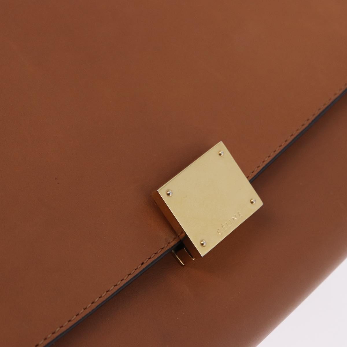 CELINE Trapeze Hand Bag Leather 2way Brown Gold Tone Auth 192822A