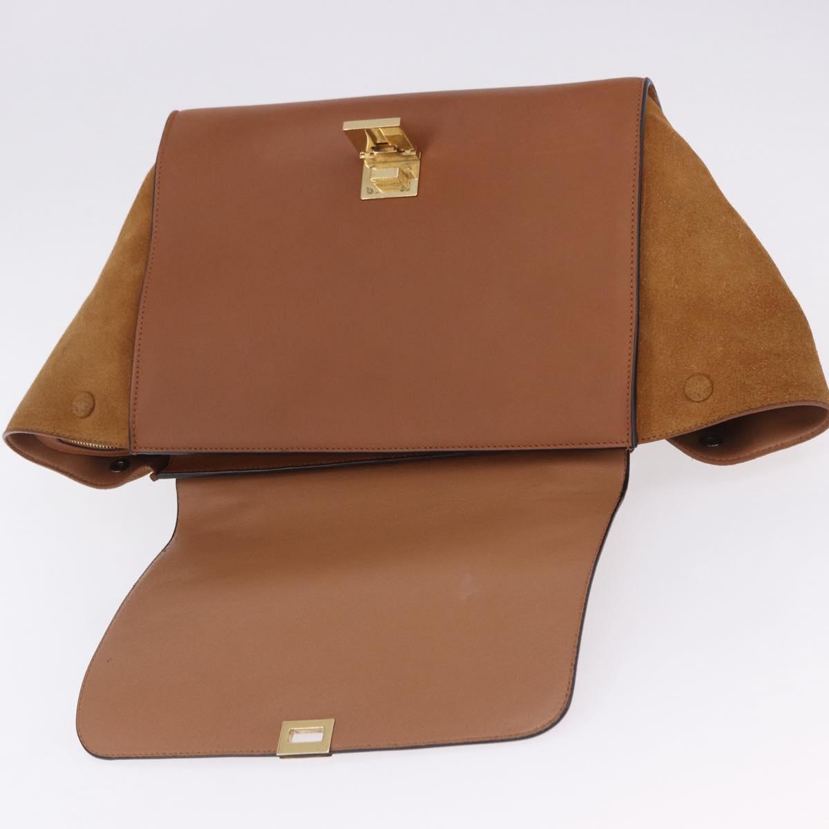 CELINE Trapeze Hand Bag Leather 2way Brown Gold Tone Auth 192822A