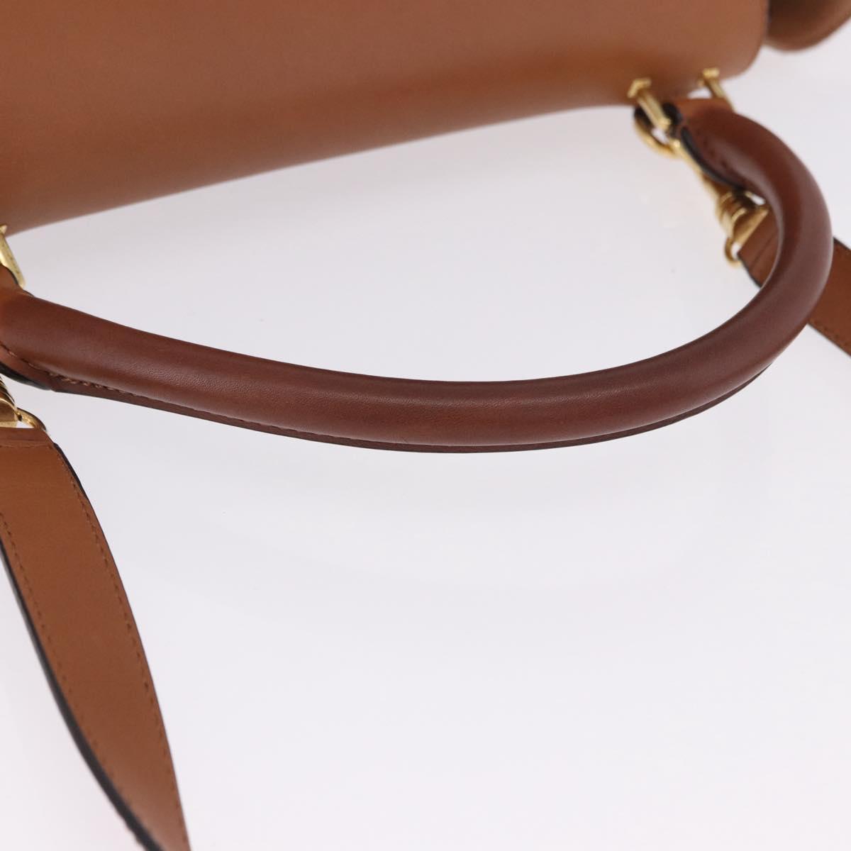 CELINE Trapeze Hand Bag Leather 2way Brown Gold Tone Auth 192822A