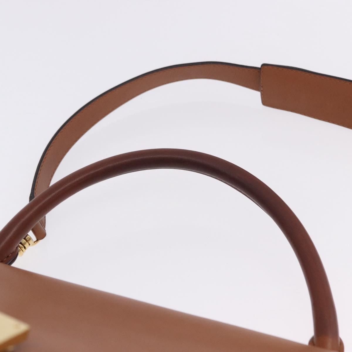 CELINE Trapeze Hand Bag Leather 2way Brown Gold Tone Auth 192822A