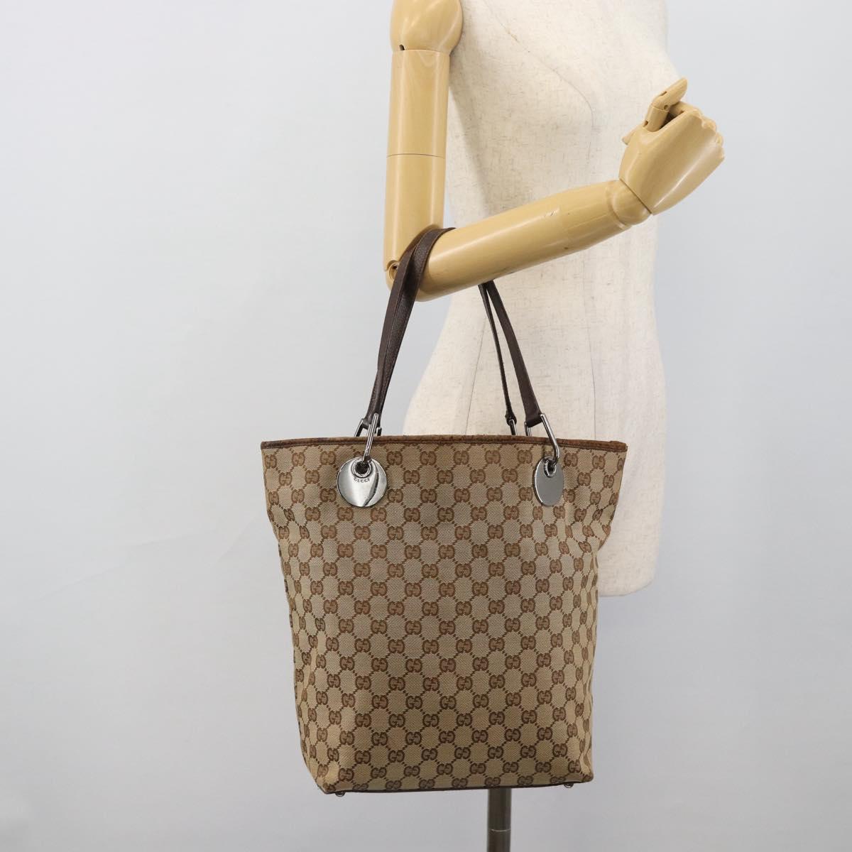 GUCCI GG Canvas Tote Bag Beige Silver 120836 Auth 192823