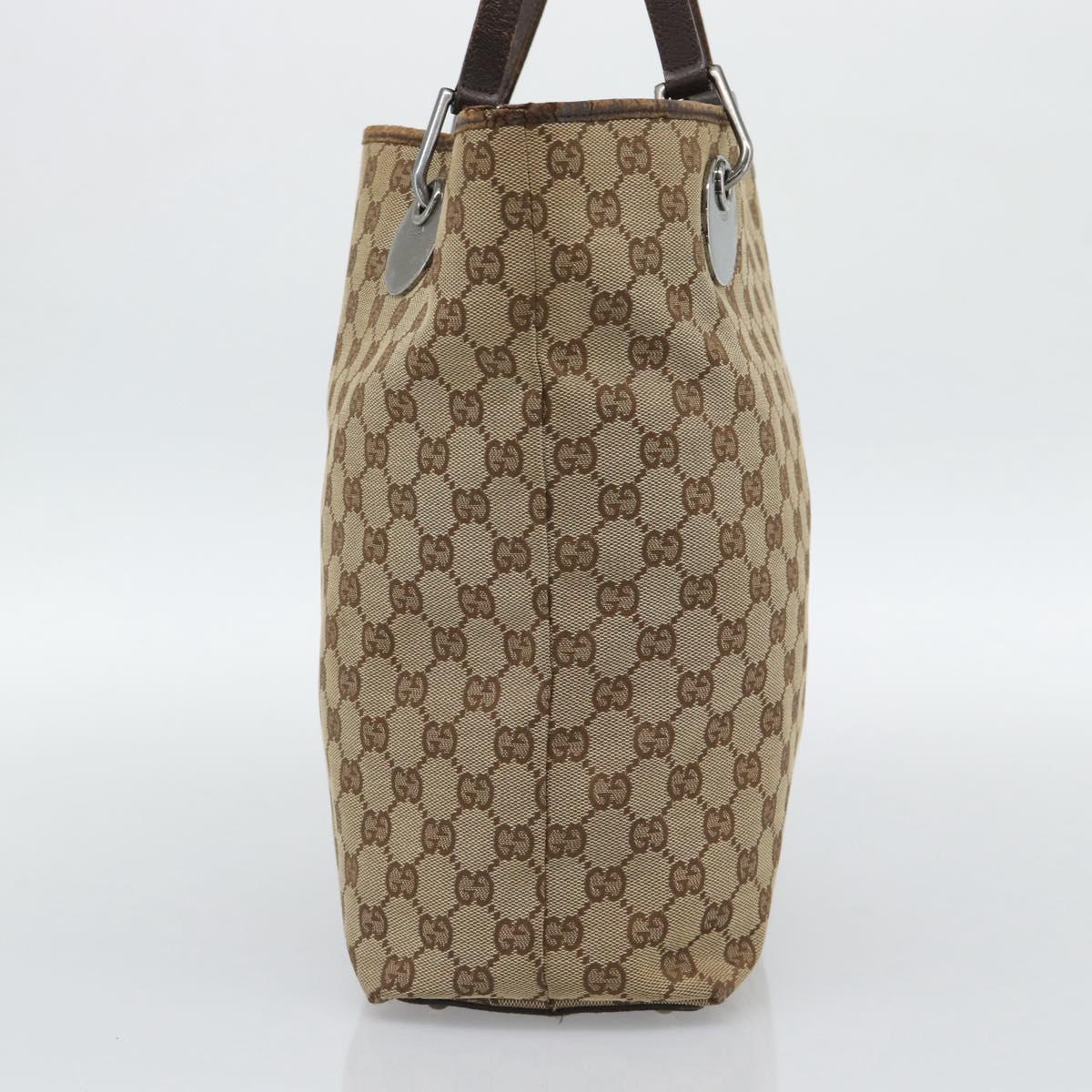 GUCCI GG Canvas Tote Bag Beige Silver 120836 Auth 192823