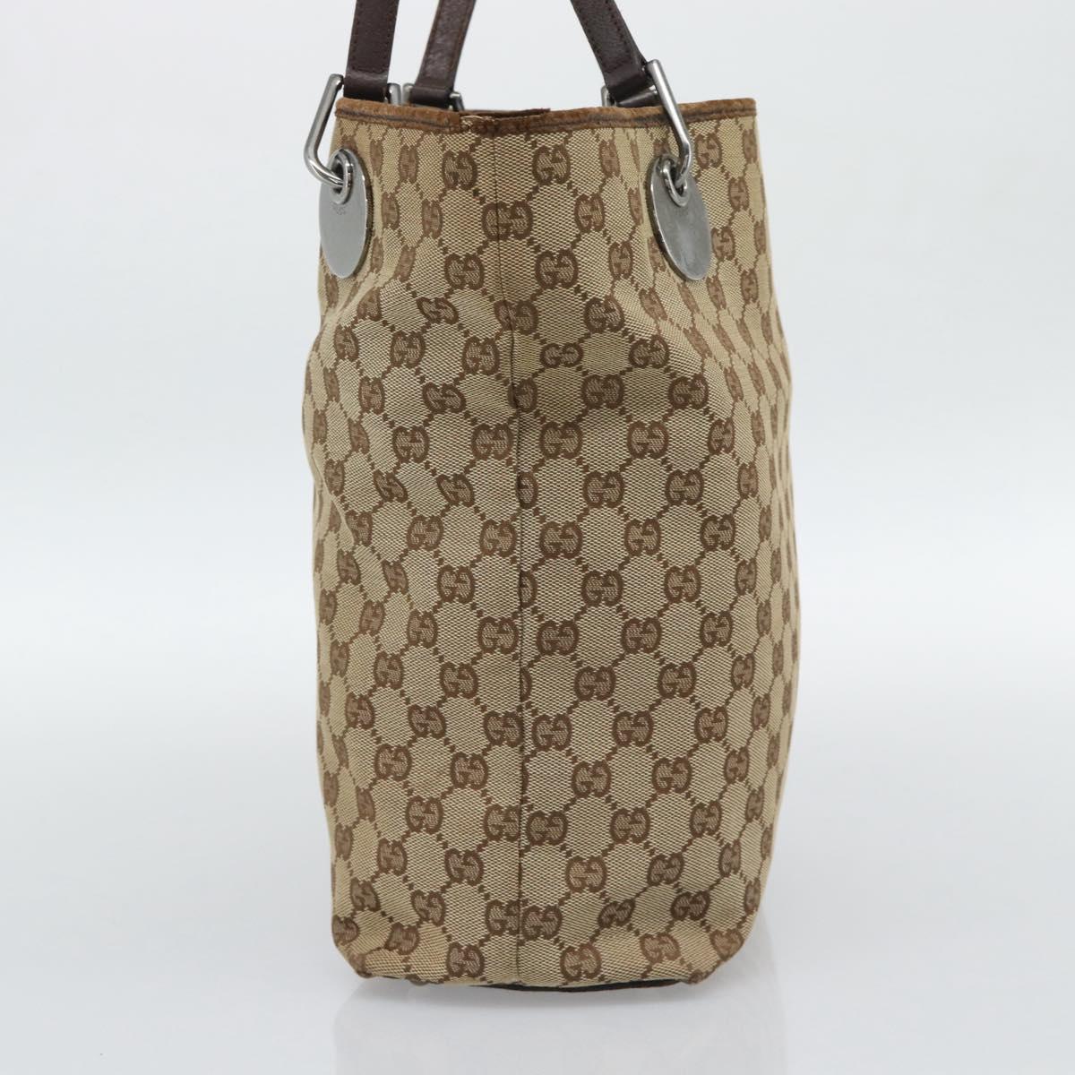 GUCCI GG Canvas Tote Bag Beige Silver 120836 Auth 192823