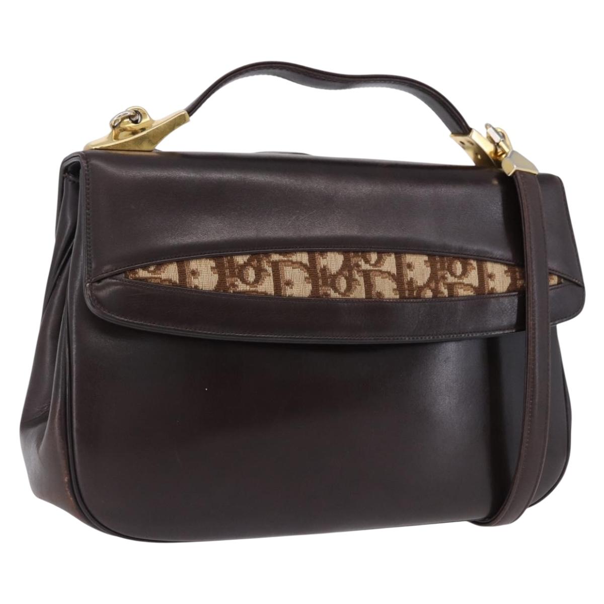 Christian Dior Hand Bag Calf Skin 2way Brown Gold Tone Auth 192824A