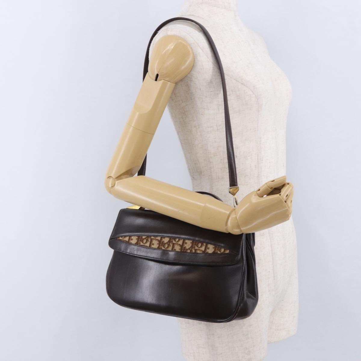 Christian Dior Hand Bag Calf Skin 2way Brown Gold Tone Auth 192824A
