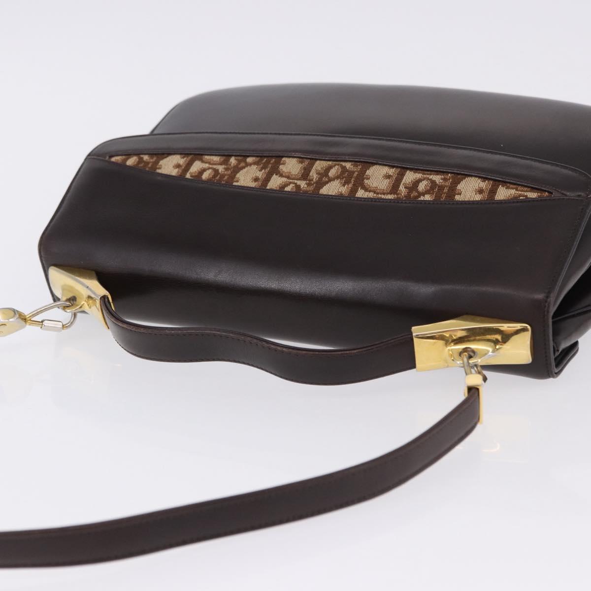 Christian Dior Hand Bag Calf Skin 2way Brown Gold Tone Auth 192824A