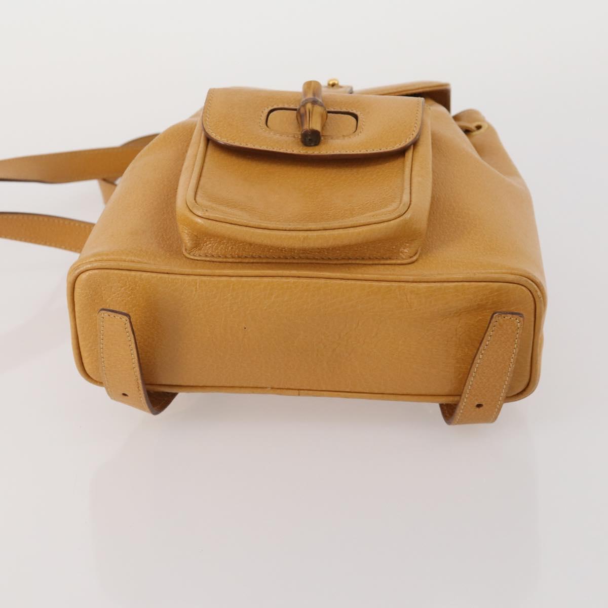 GUCCI Bamboo Backpack Leather Beige Gold Tone Auth 192827A