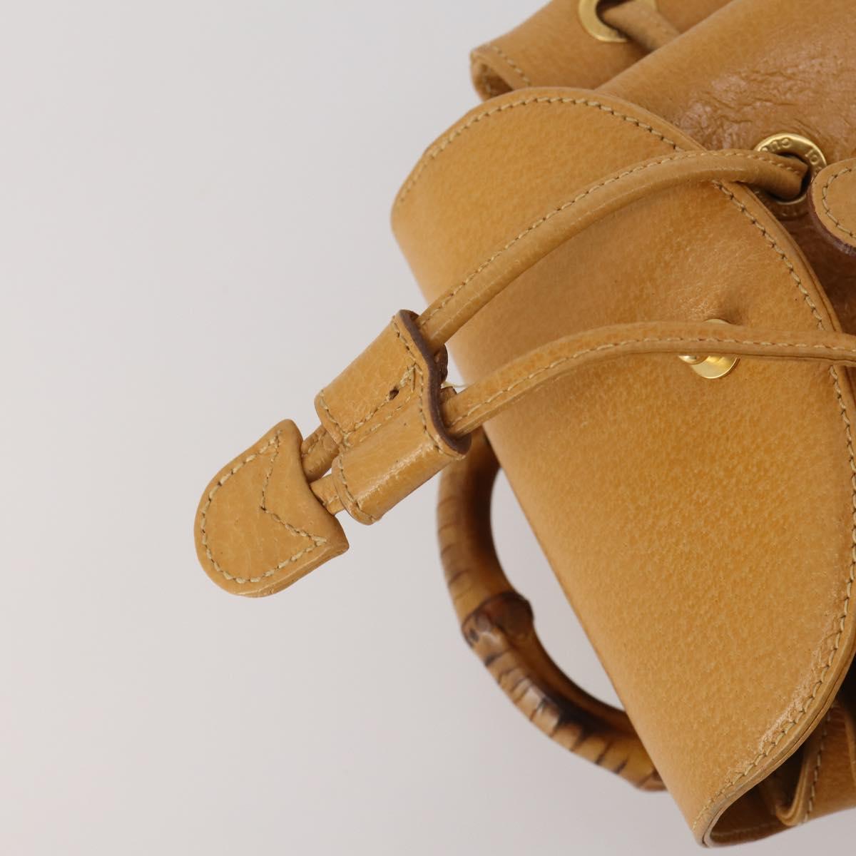 GUCCI Bamboo Backpack Leather Beige Gold Tone Auth 192827A