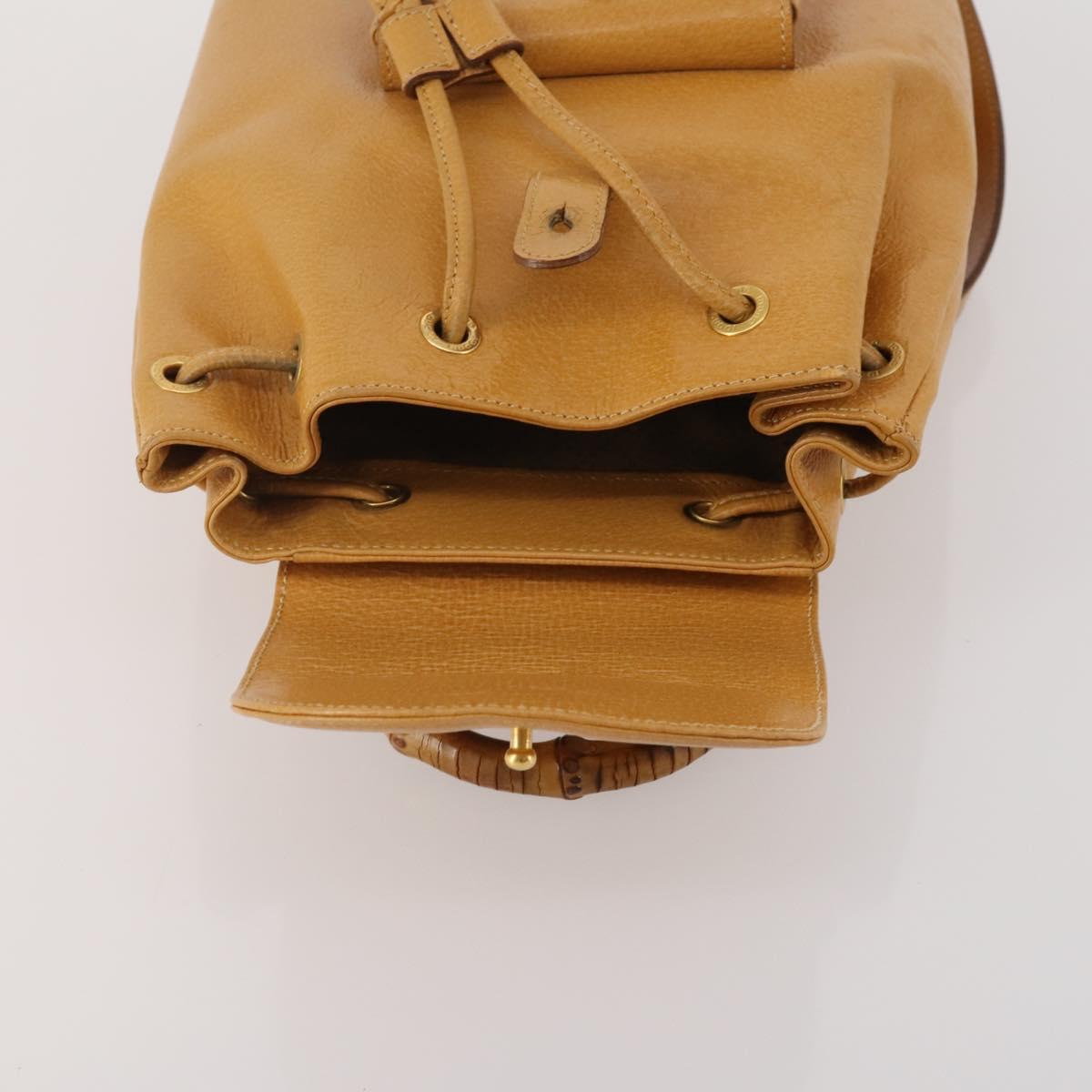 GUCCI Bamboo Backpack Leather Beige Gold Tone Auth 192827A