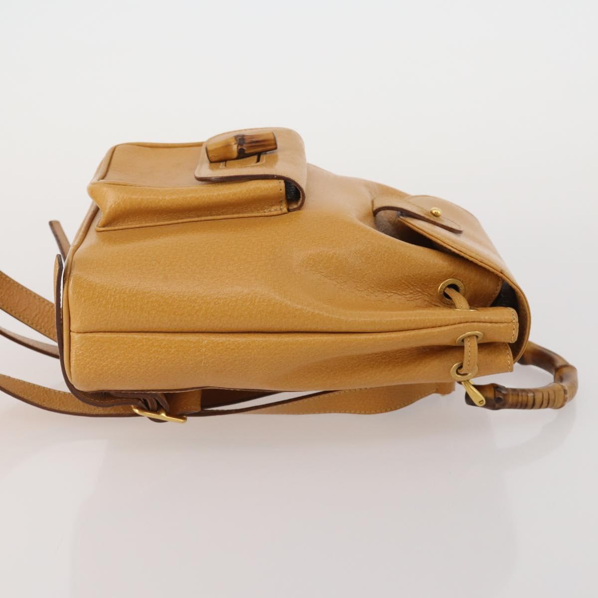 GUCCI Bamboo Backpack Leather Beige Gold Tone Auth 192827A