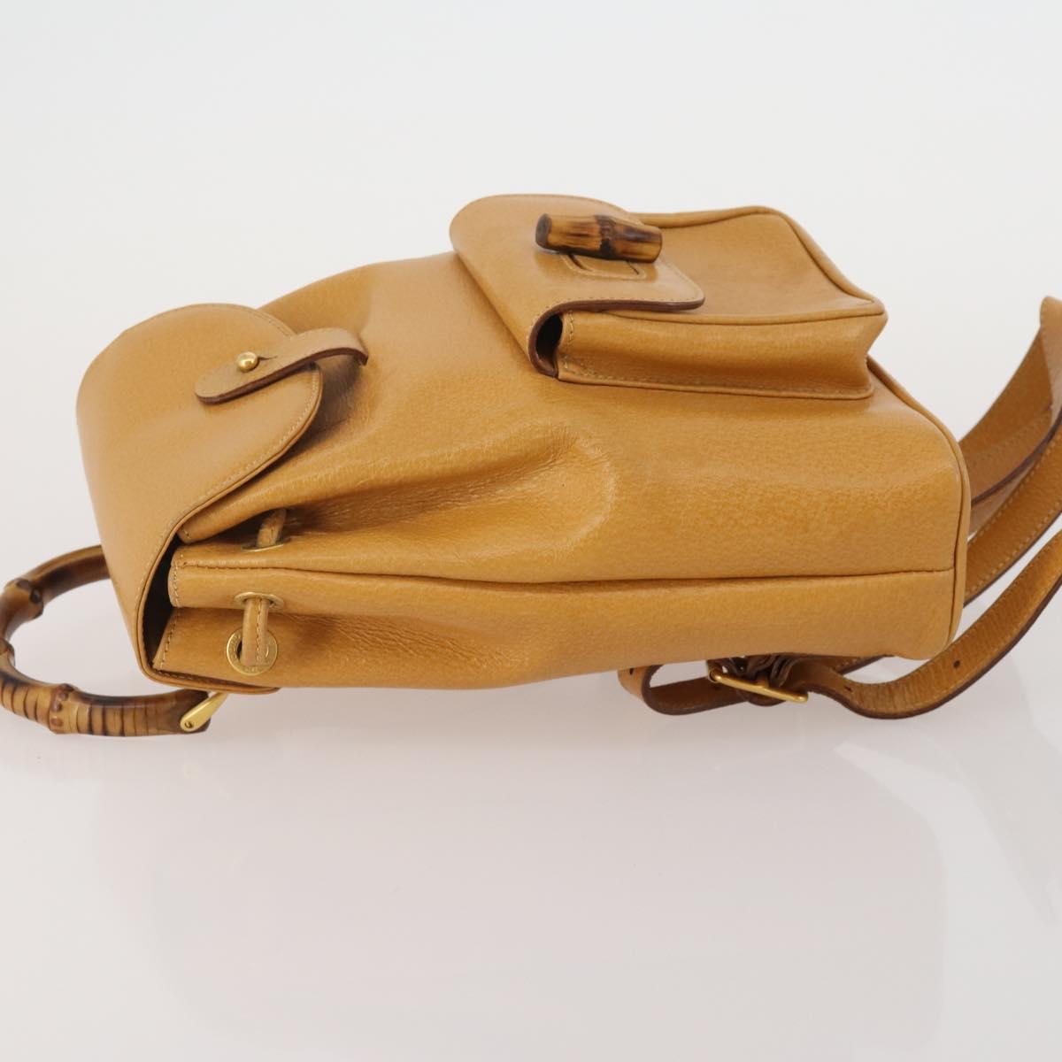 GUCCI Bamboo Backpack Leather Beige Gold Tone Auth 192827A