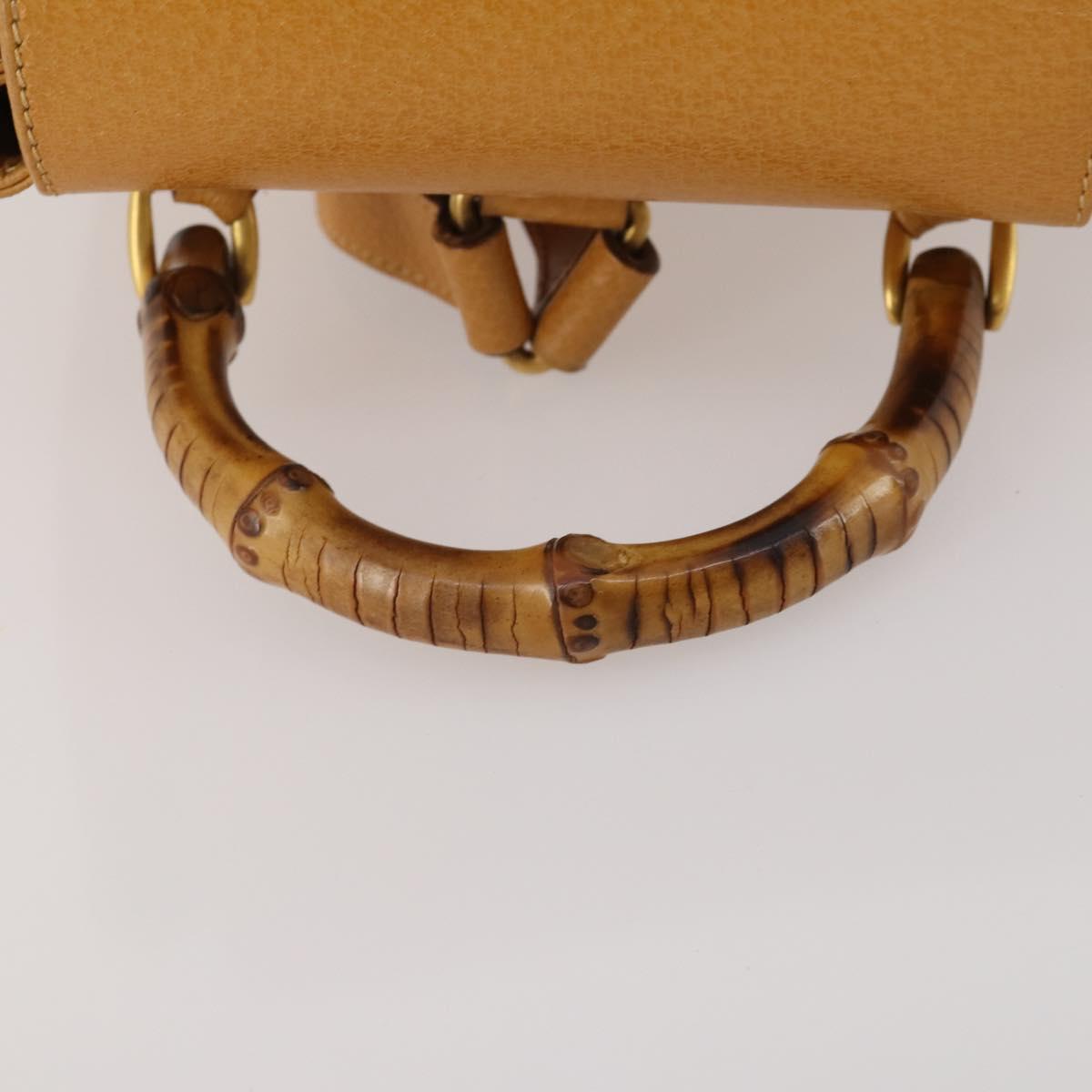 GUCCI Bamboo Backpack Leather Beige Gold Tone Auth 192827A