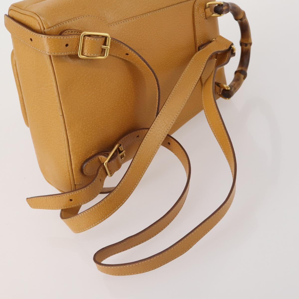 GUCCI Bamboo Backpack Leather Beige Gold Tone Auth 192827A