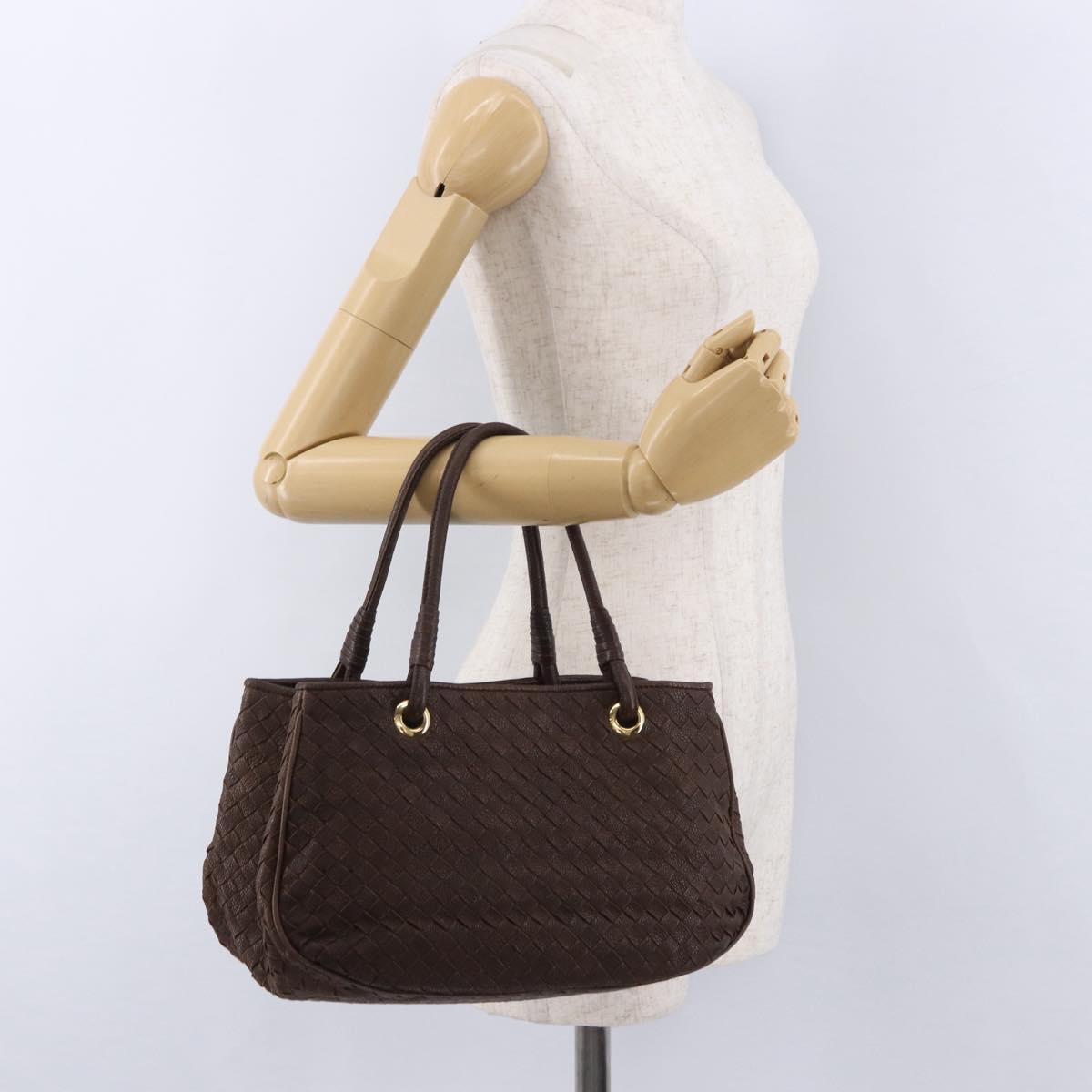 BOTTEGA VENETA INTRECCIATO Hand Bag Leather Brown Gold Tone Auth 192829A