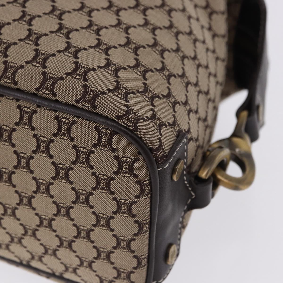 CELINE Macadam Canvas Boston Bag Beige Gold Tone Auth 192830A
