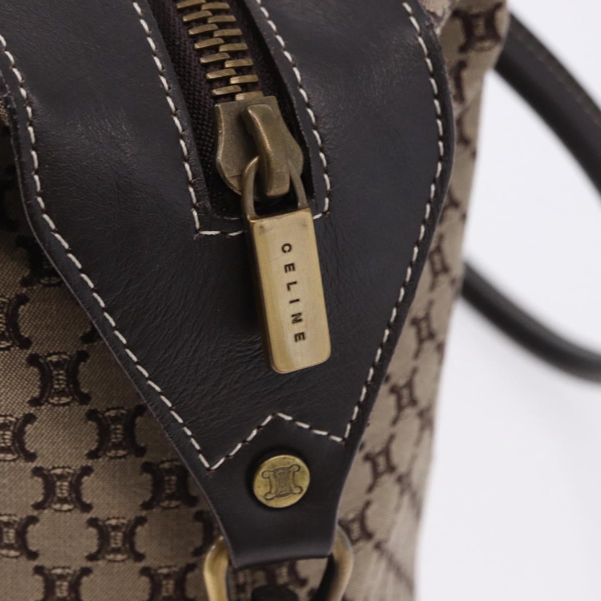 CELINE Macadam Canvas Boston Bag Beige Gold Tone Auth 192830A