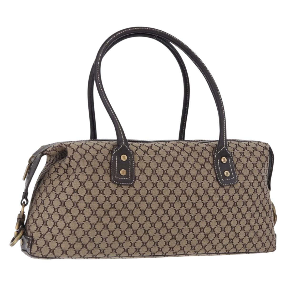 CELINE Macadam Canvas Boston Bag Beige Gold Tone Auth 192830A