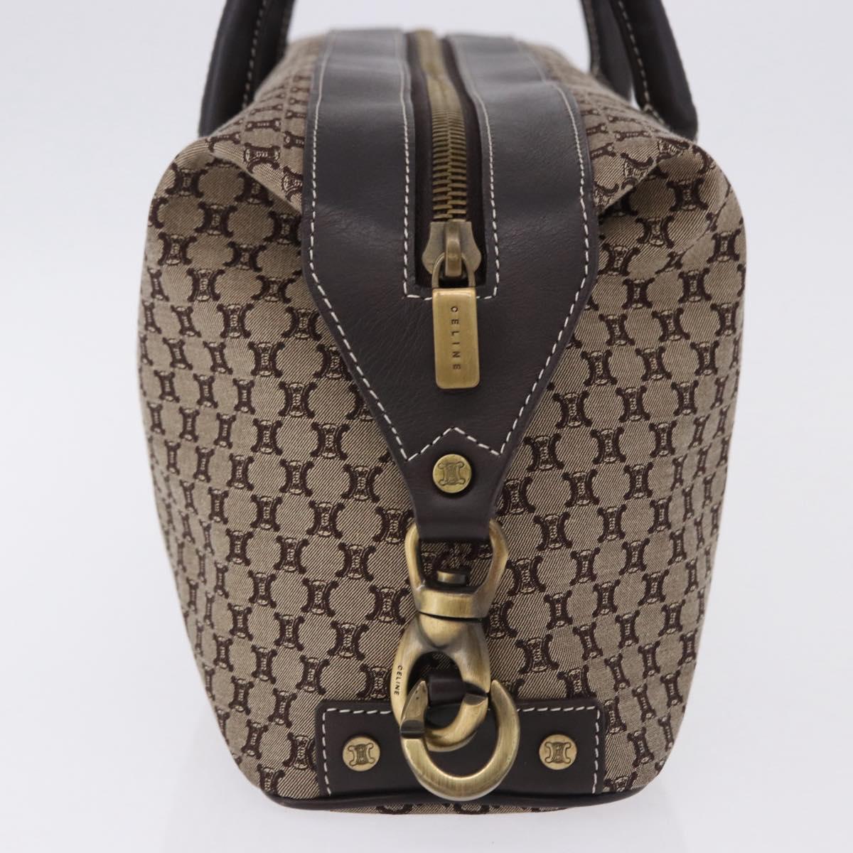 CELINE Macadam Canvas Boston Bag Beige Gold Tone Auth 192830A