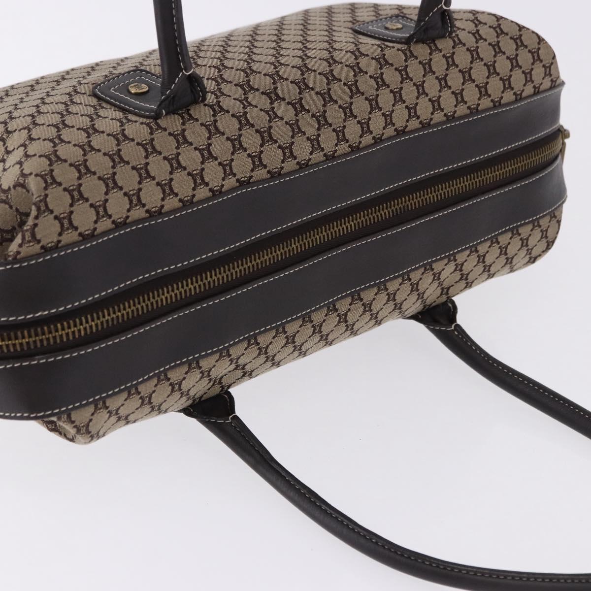 CELINE Macadam Canvas Boston Bag Beige Gold Tone Auth 192830A