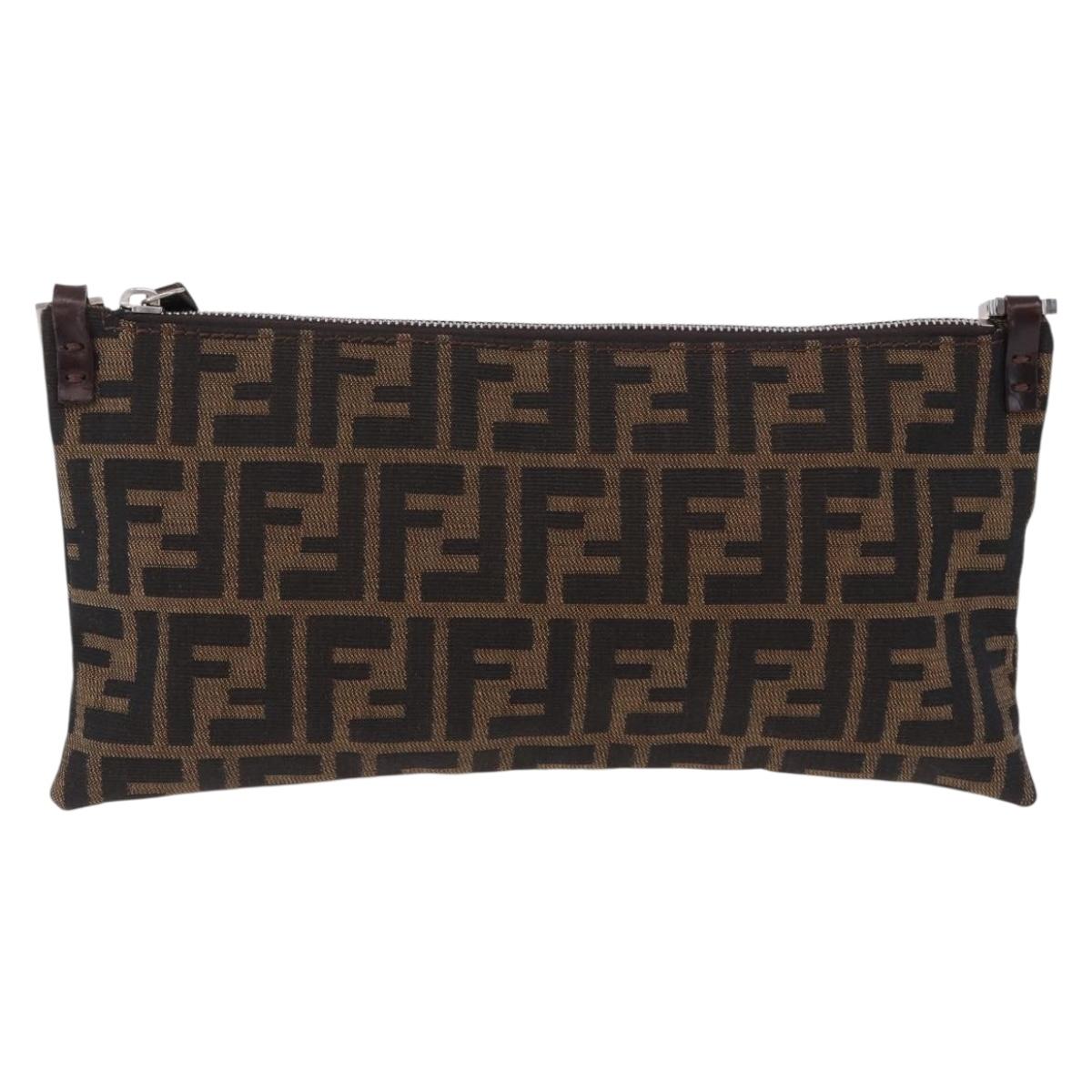 FENDI Zucca Canvas Shoulder Bag Brown Silver Auth 192834A