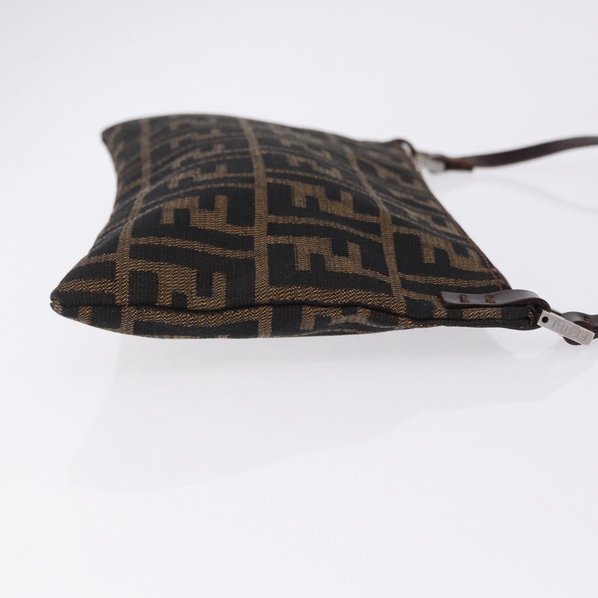 FENDI Zucca Canvas Shoulder Bag Brown Silver Auth 192834A