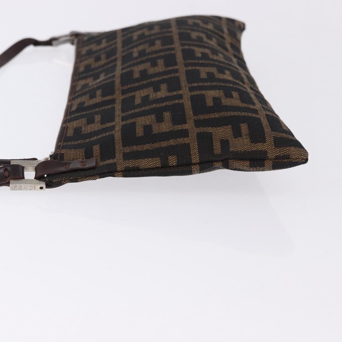 FENDI Zucca Canvas Shoulder Bag Brown Silver Auth 192834A