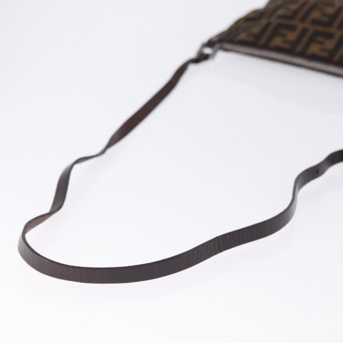 FENDI Zucca Canvas Shoulder Bag Brown Silver Auth 192834A
