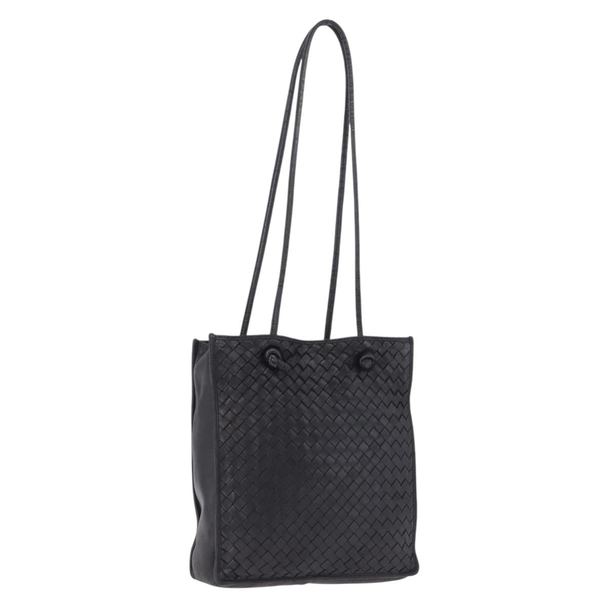 BOTTEGA VENETA INTRECCIATO Shoulder Bag Leather Black Gold Tone Auth 192836A