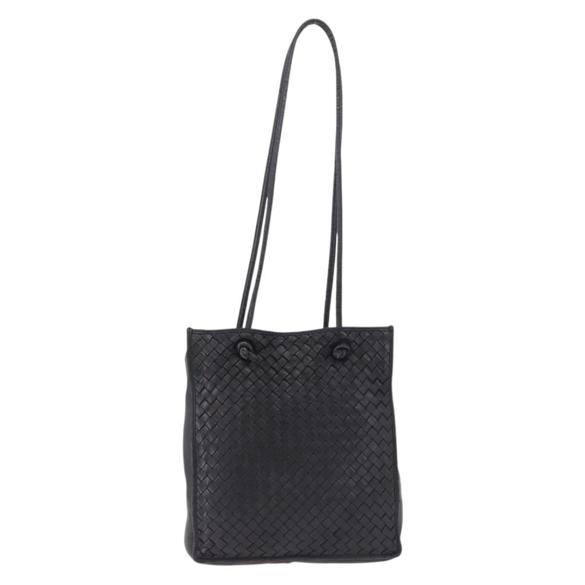 BOTTEGA VENETA INTRECCIATO Shoulder Bag Leather Black Gold Tone Auth 192836A