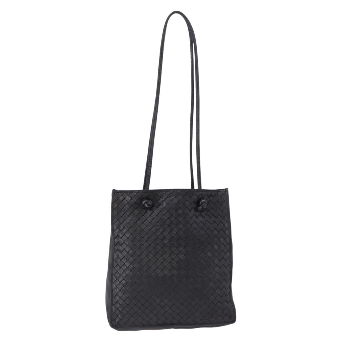 BOTTEGA VENETA INTRECCIATO Shoulder Bag Leather Black Gold Tone Auth 192836A