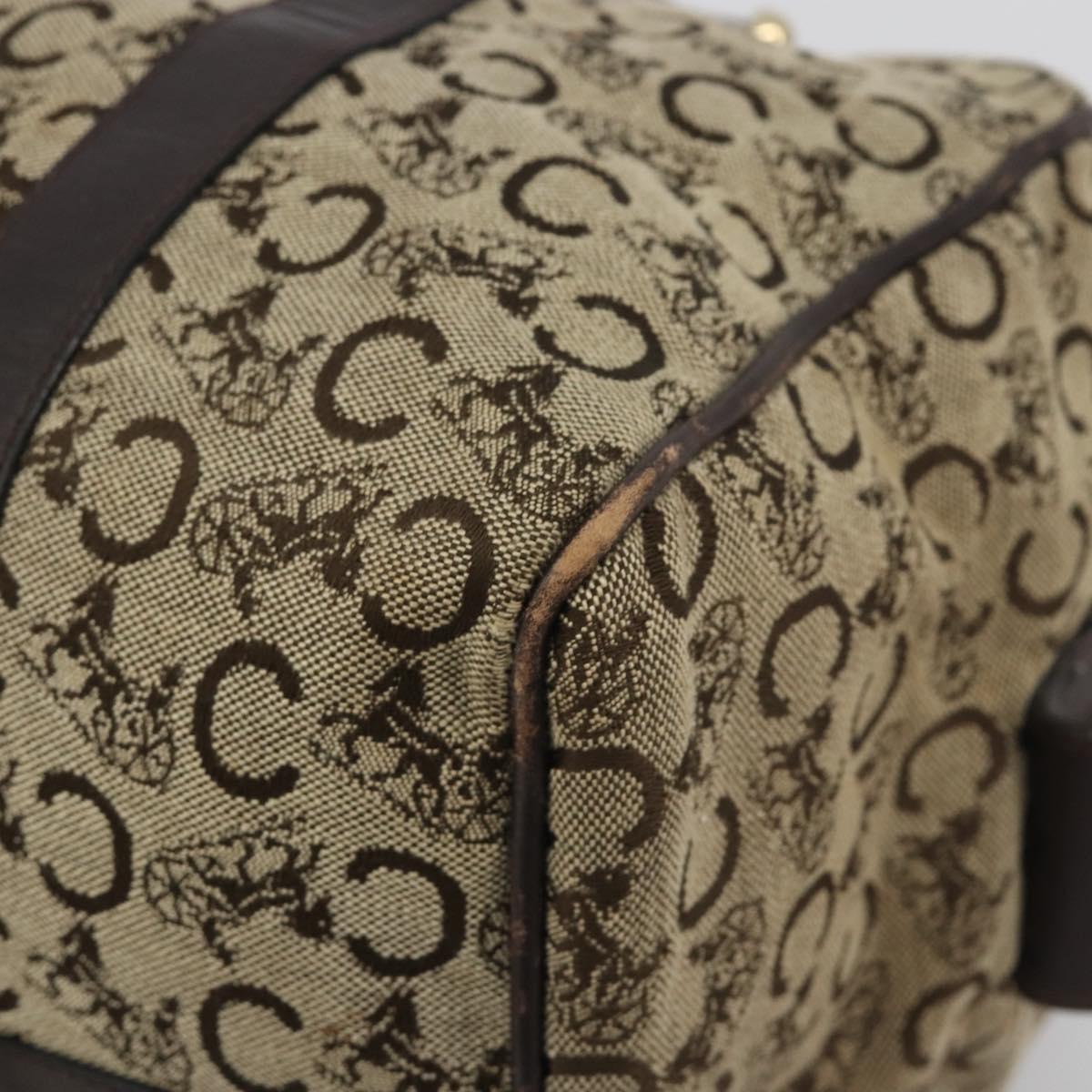 CELINE C Sulky Boston Bag Canvas Beige Gold Tone Auth 192838