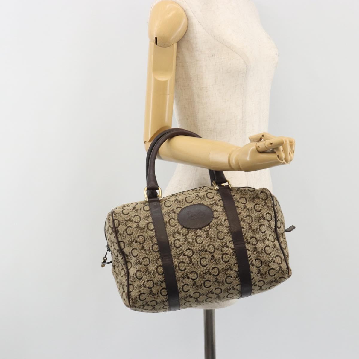 CELINE C Sulky Boston Bag Canvas Beige Gold Tone Auth 192838
