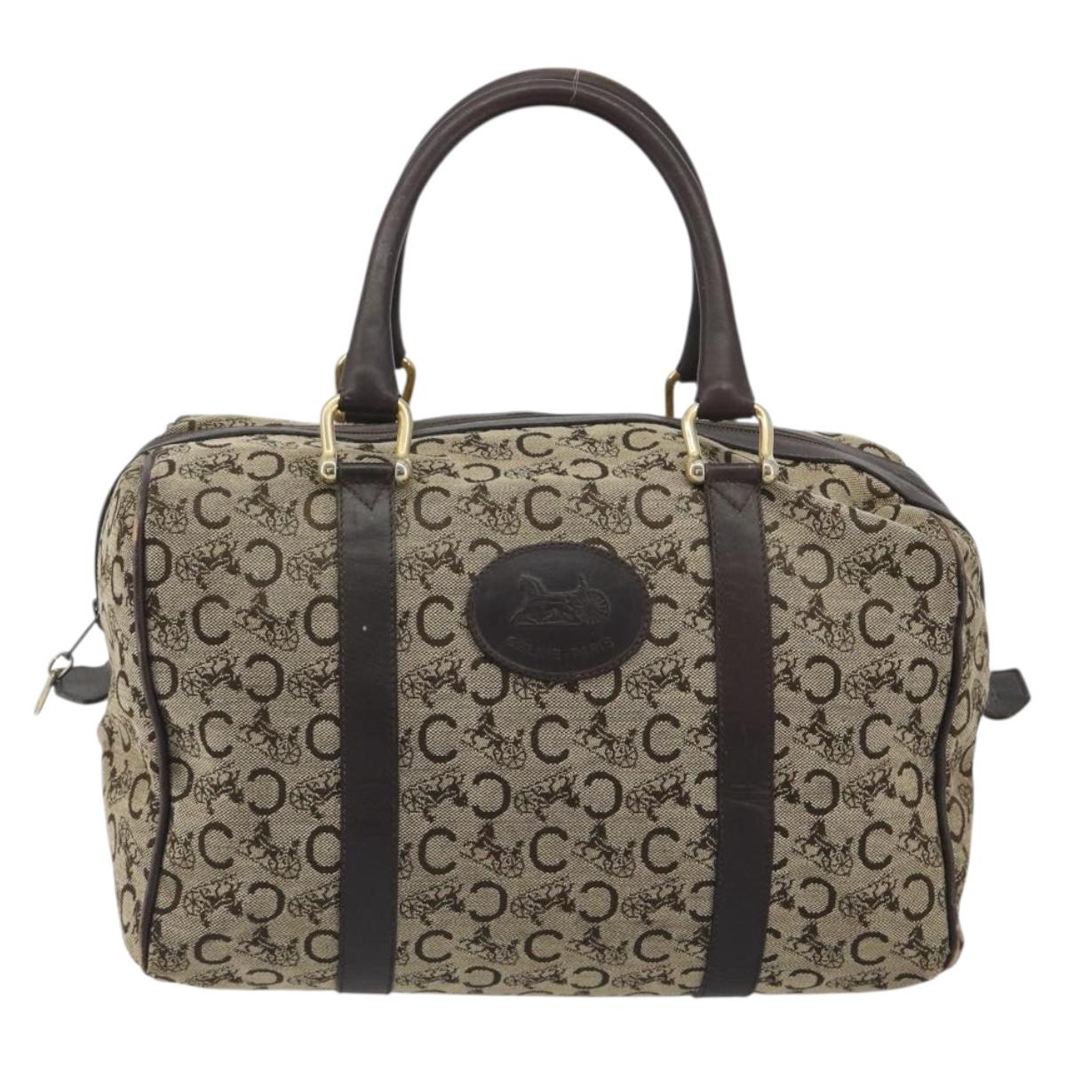CELINE C Sulky Boston Bag Canvas Beige Gold Tone Auth 192838