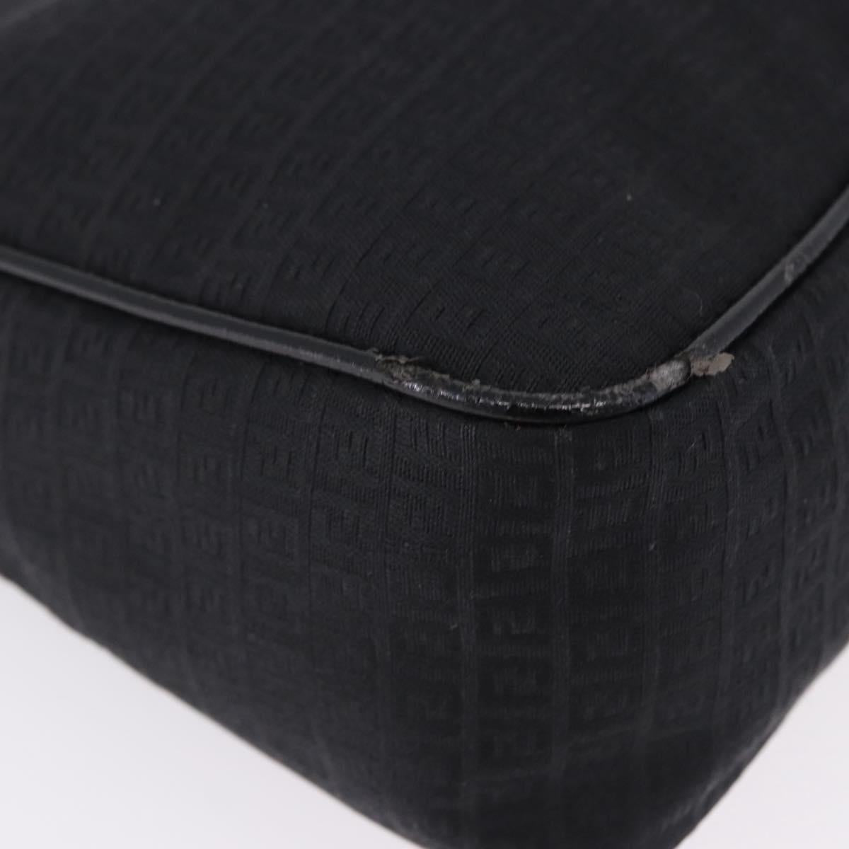 FENDI Zucchino Canvas Shoulder Bag Black Silver 8BR169 Auth 192840