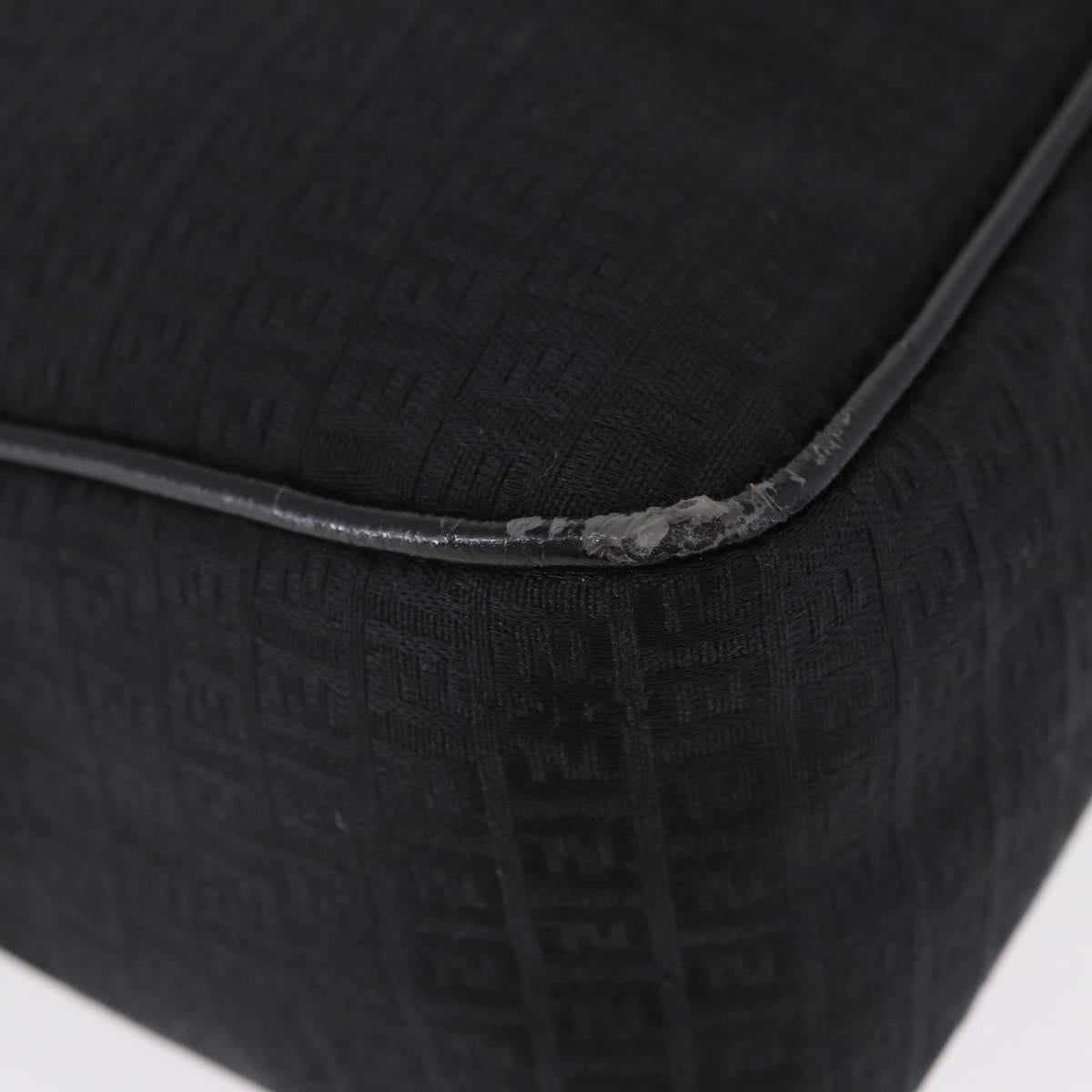 FENDI Zucchino Canvas Shoulder Bag Black Silver 8BR169 Auth 192840