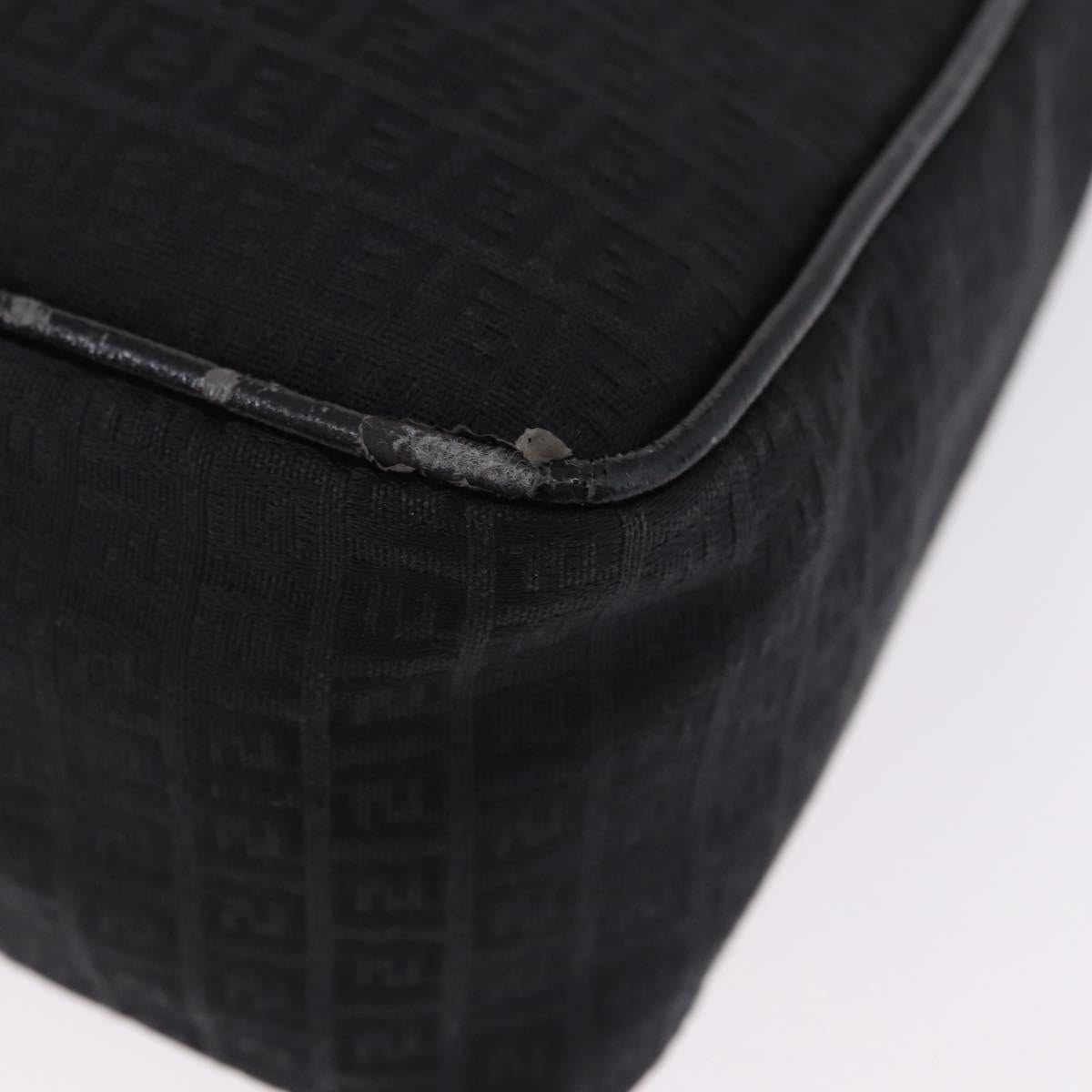 FENDI Zucchino Canvas Shoulder Bag Black Silver 8BR169 Auth 192840