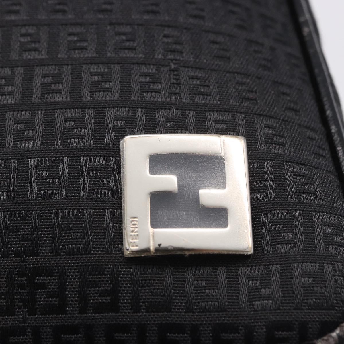 FENDI Zucchino Canvas Shoulder Bag Black Silver 8BR169 Auth 192840