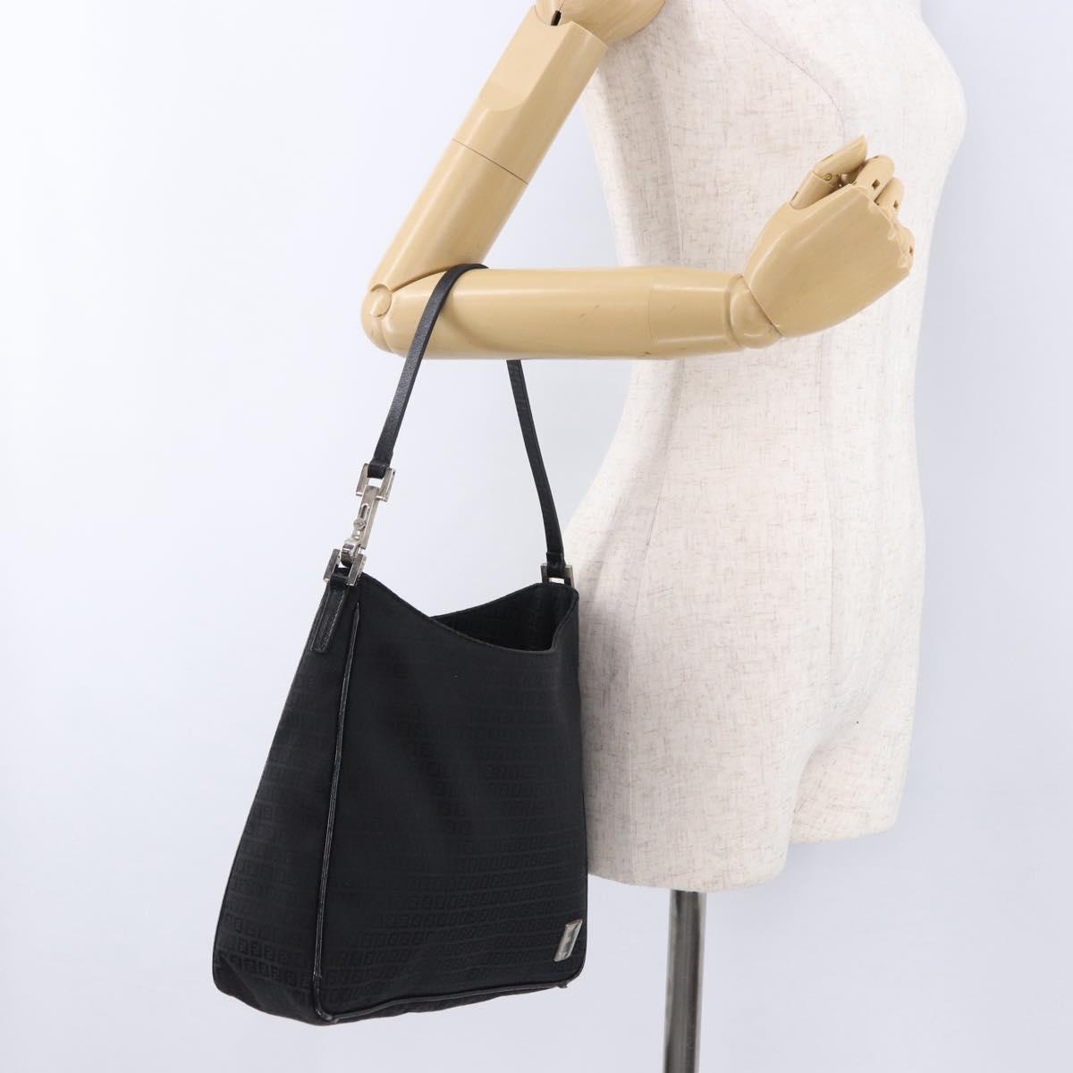 FENDI Zucchino Canvas Shoulder Bag Black Silver 8BR169 Auth 192840